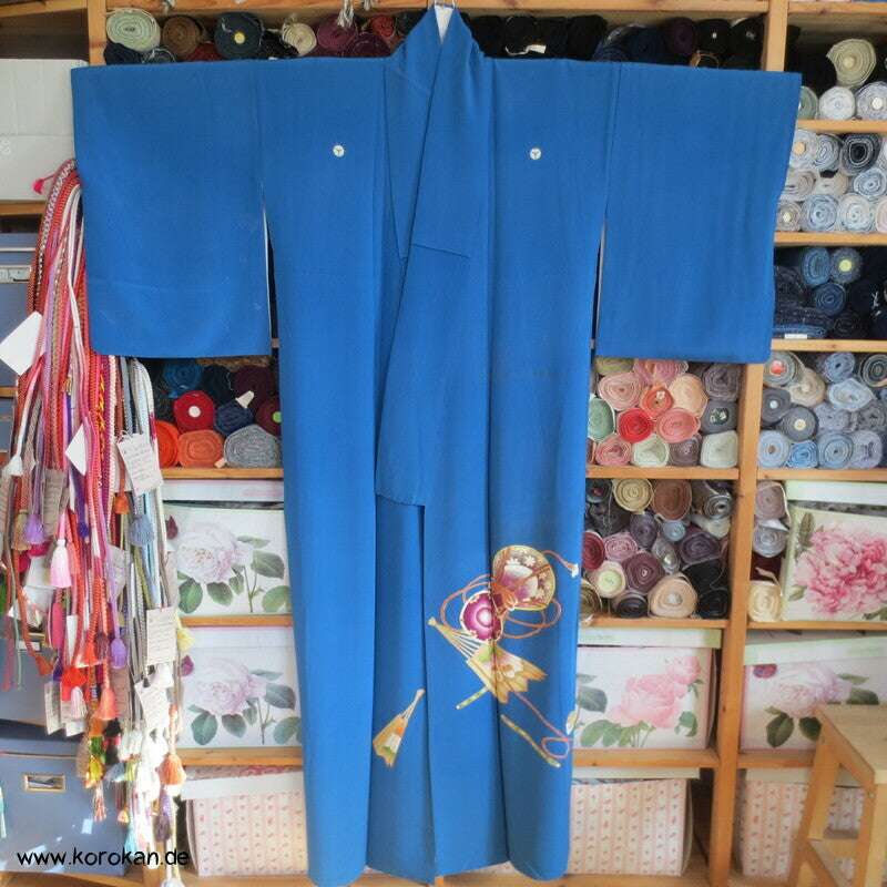 Trommel, Flöte und Fächer Iro Tomesode Kimono Seidencrepe