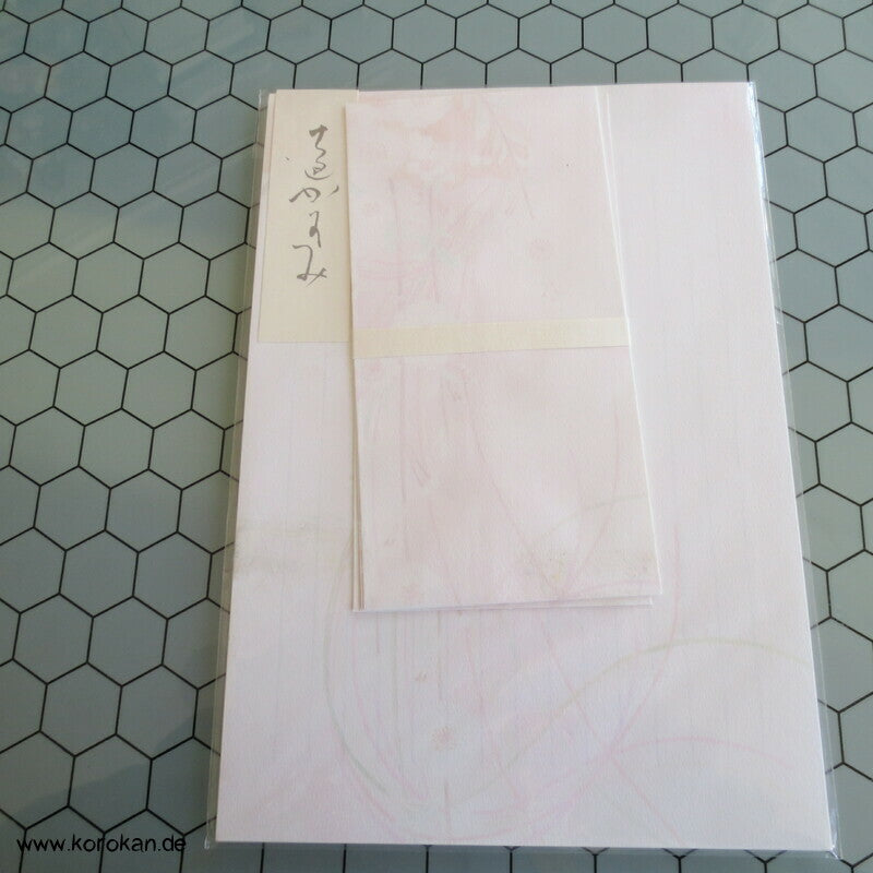 japanisches Schreibpapierset mit zart pastell Hängeblütenmuster, liniert