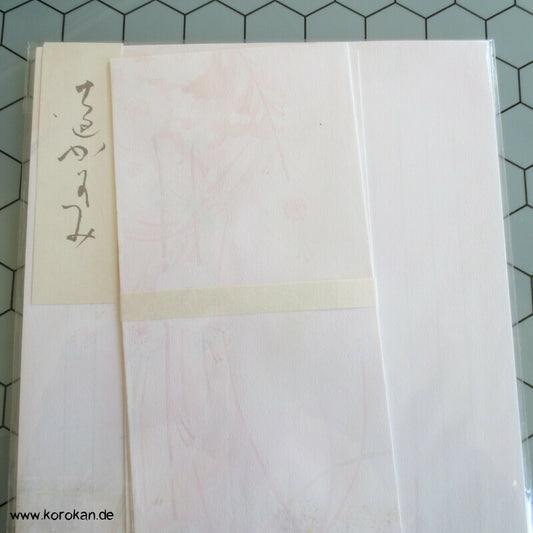 japanisches Schreibpapierset mit zart pastell Hängeblütenmuster, liniert