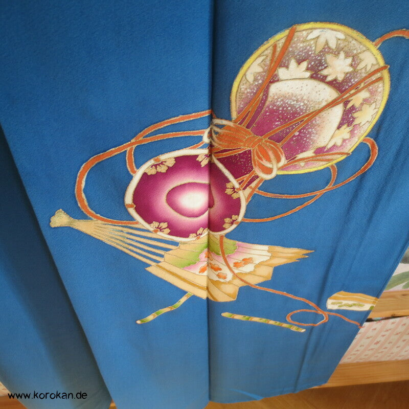 Trommel, Flöte und Fächer Iro Tomesode Kimono Seidencrepe