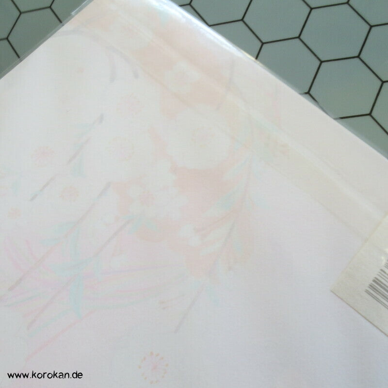 japanisches Schreibpapierset mit zart pastell Hängeblütenmuster, liniert