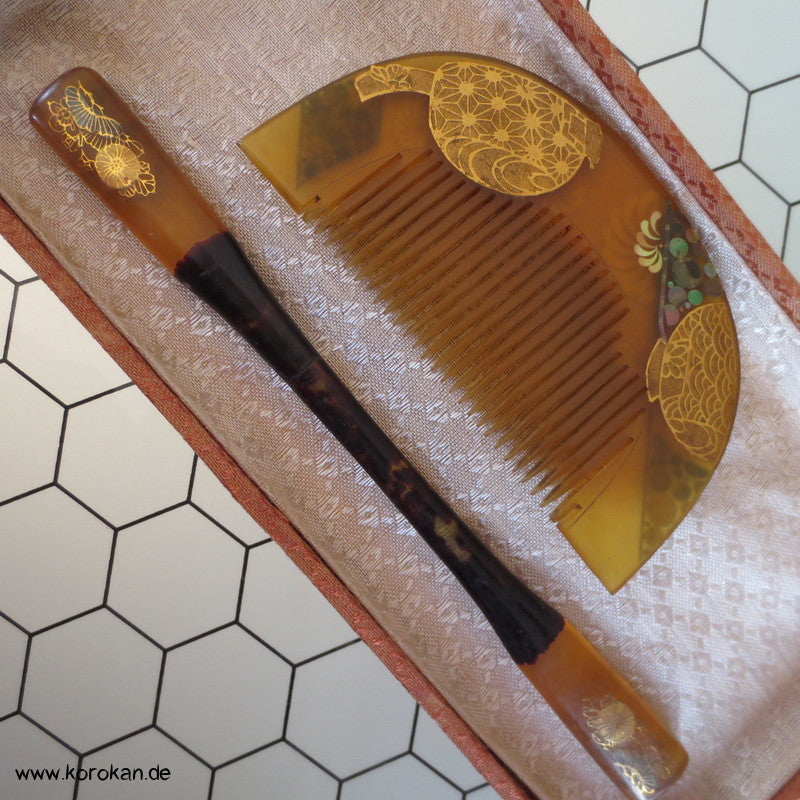 antike japanische Sets aus Kushi und Kanzashi Haarkamm und Stab