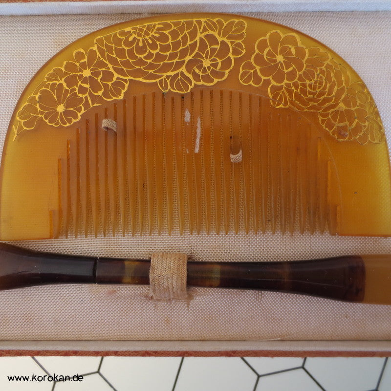 antike japanische Sets aus Kushi und Kanzashi Haarkamm und Stab