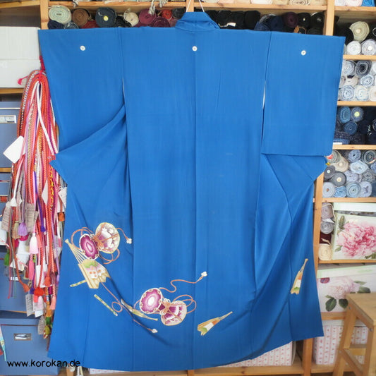 Trommel, Flöte und Fächer Iro Tomesode Kimono Seidencrepe