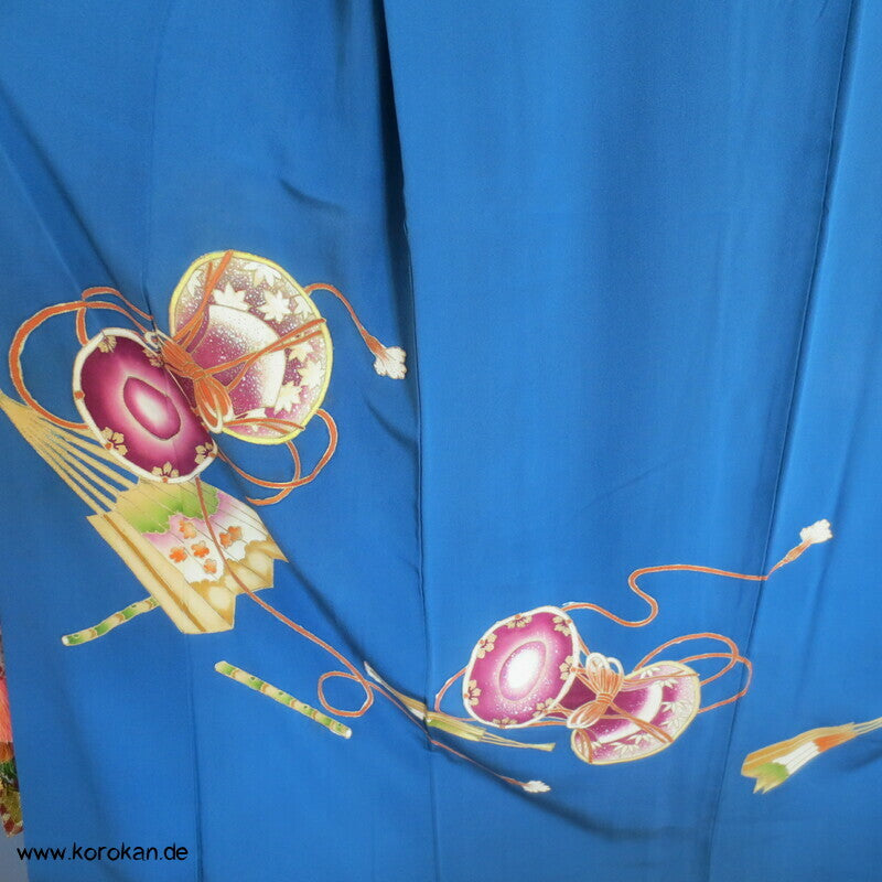 Trommel, Flöte und Fächer Iro Tomesode Kimono Seidencrepe