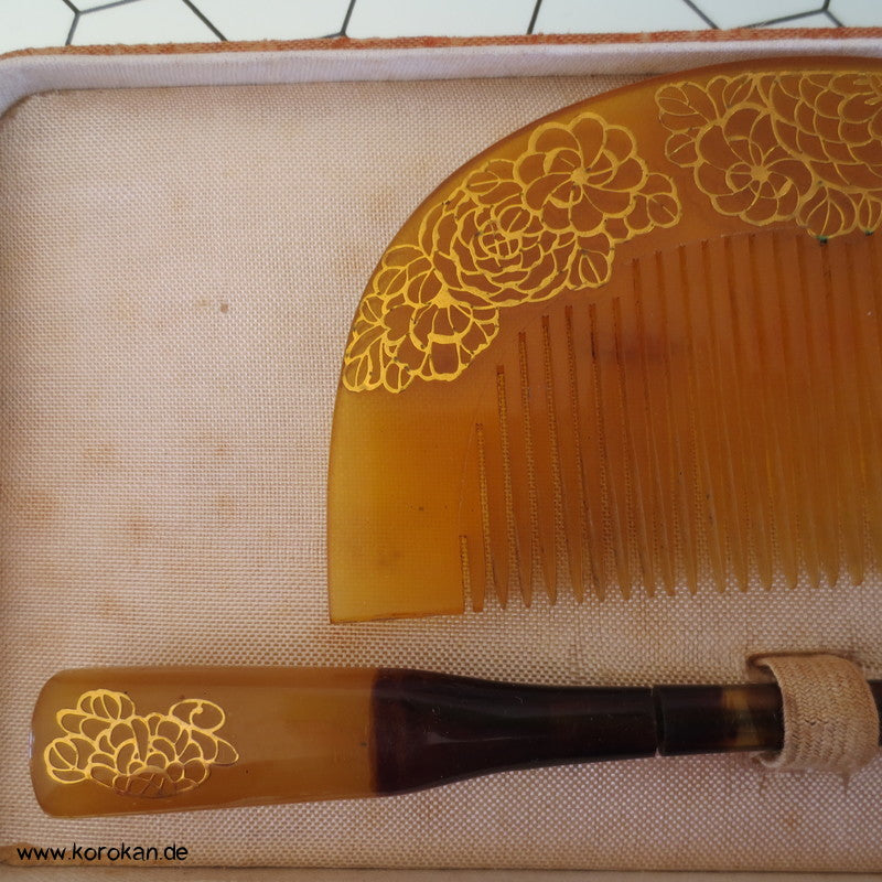 antike japanische Sets aus Kushi und Kanzashi Haarkamm und Stab