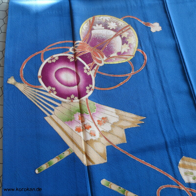 Trommel, Flöte und Fächer Iro Tomesode Kimono Seidencrepe