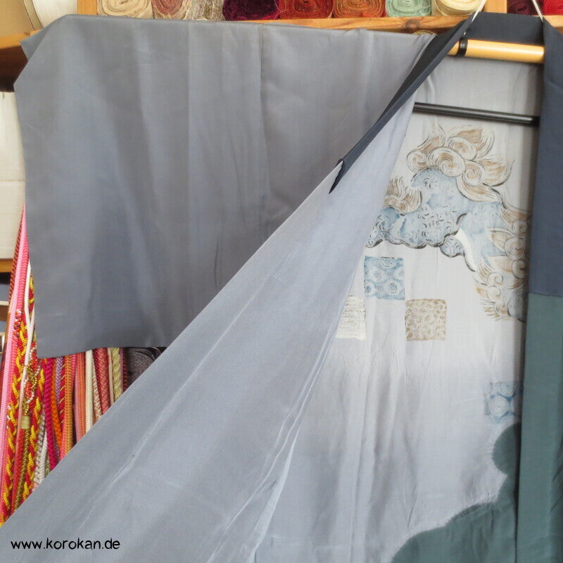 handgemalter Shishilöwe Hitoe Juban Kimono, Seide