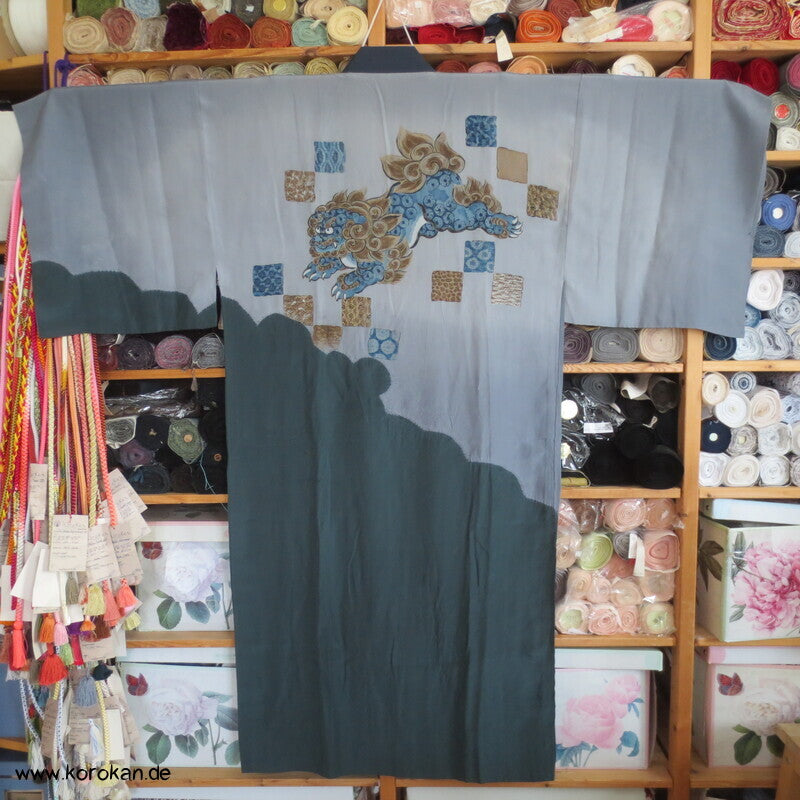 handgemalter Shishilöwe Hitoe Juban Kimono, Seide