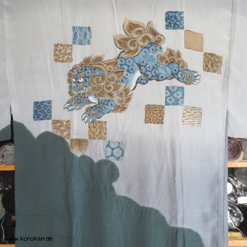 handgemalter Shishilöwe Hitoe Juban Kimono, Seide