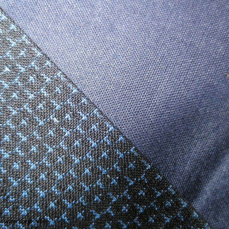 blaues Seiden Tsumugi Ensemble, Kimono + Haori, knorrige Kiefer