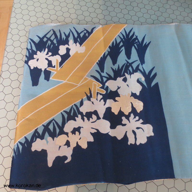 Blüten blau mit gold papierkaschierte Baumwolle - Bucheinband