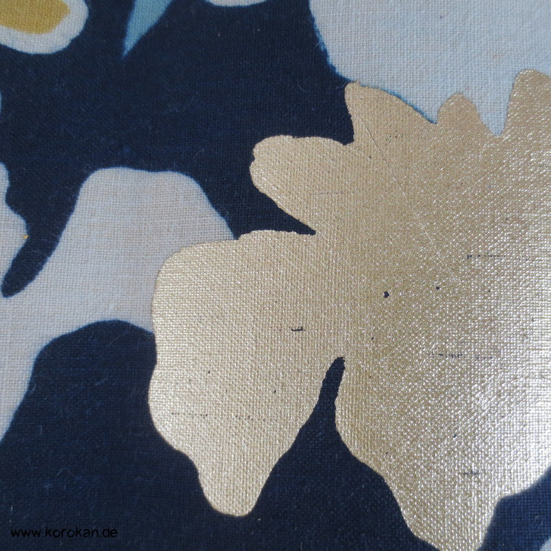 Blüten blau mit gold papierkaschierte Baumwolle - Bucheinband