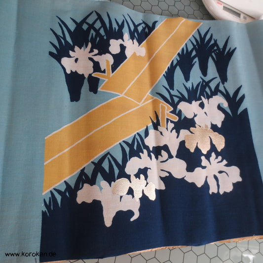 Blüten blau mit gold papierkaschierte Baumwolle - Bucheinband