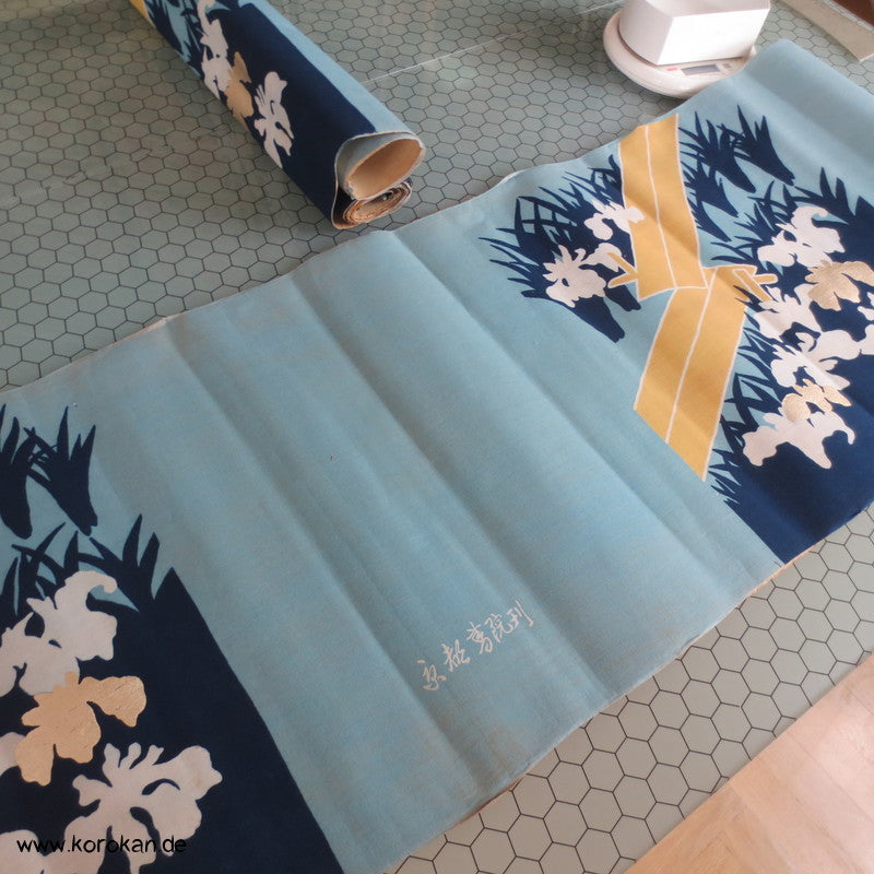 Blüten blau mit gold papierkaschierte Baumwolle - Bucheinband