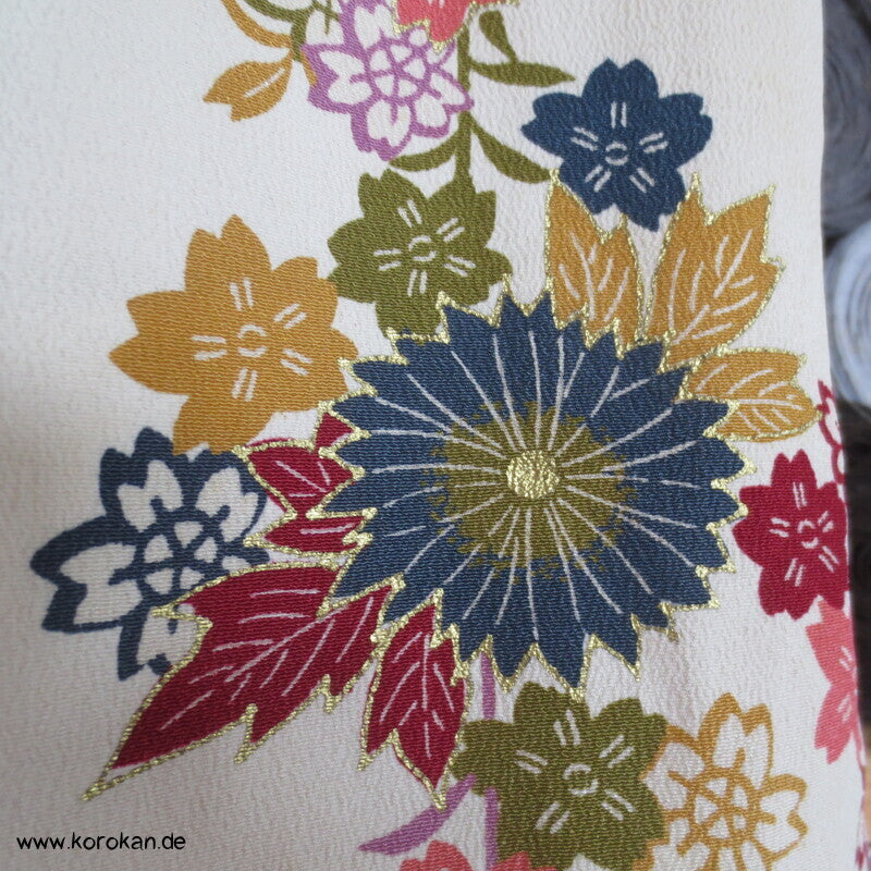 Homongi Kimono Seidencrepe Bingata Blumen und Vögel