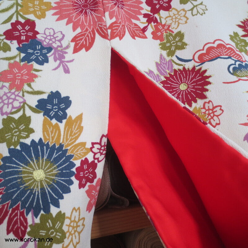 Homongi Kimono Seidencrepe Bingata Blumen und Vögel