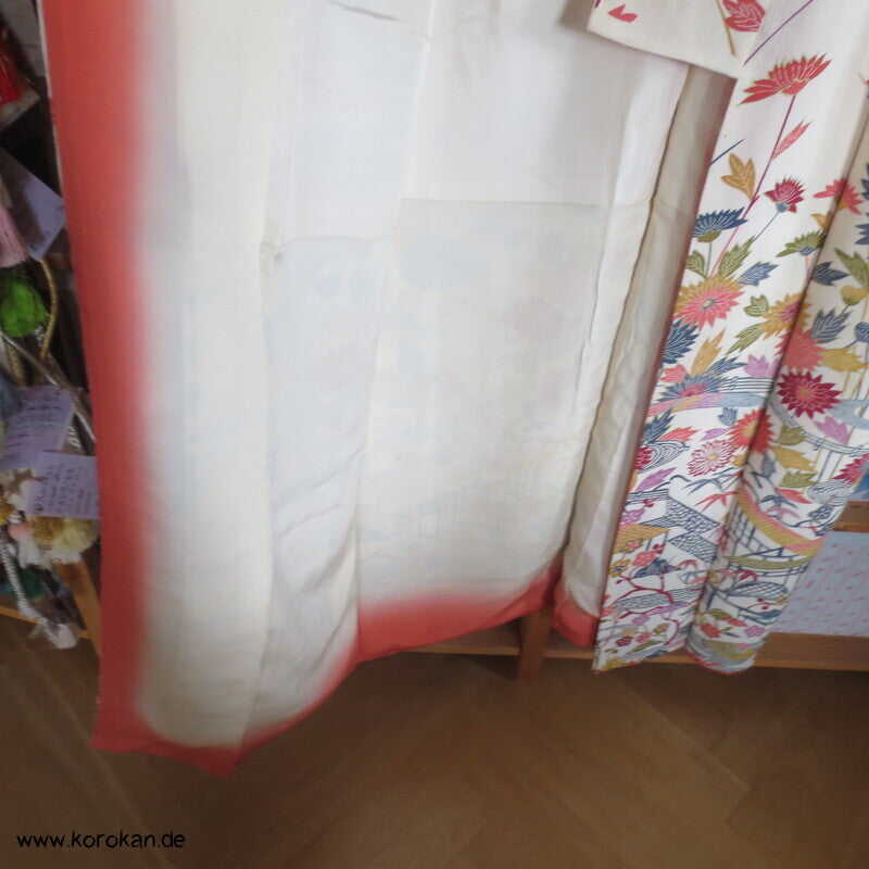 Homongi Kimono Seidencrepe Bingata Blumen und Vögel