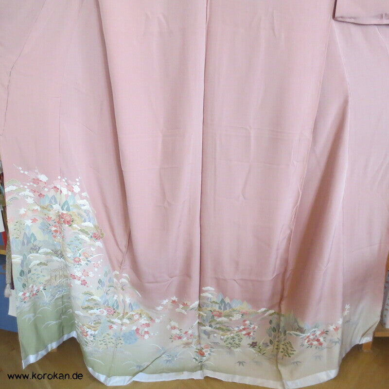 Pastell Landschaft Irotomesode Kimono Seidencrepe Karieba