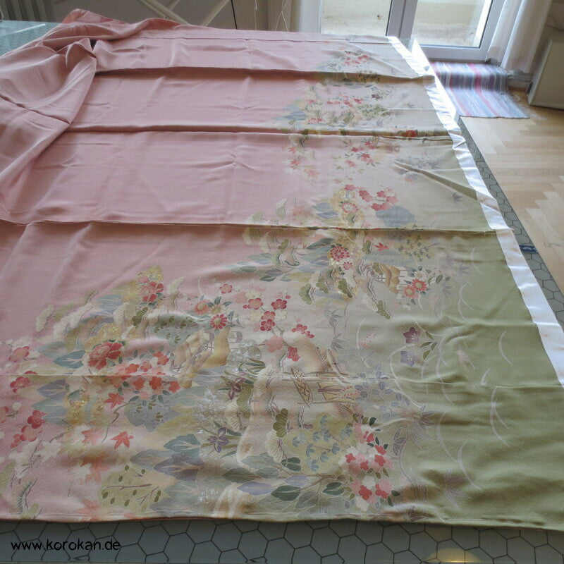 Pastell Landschaft Irotomesode Kimono Seidencrepe Karieba
