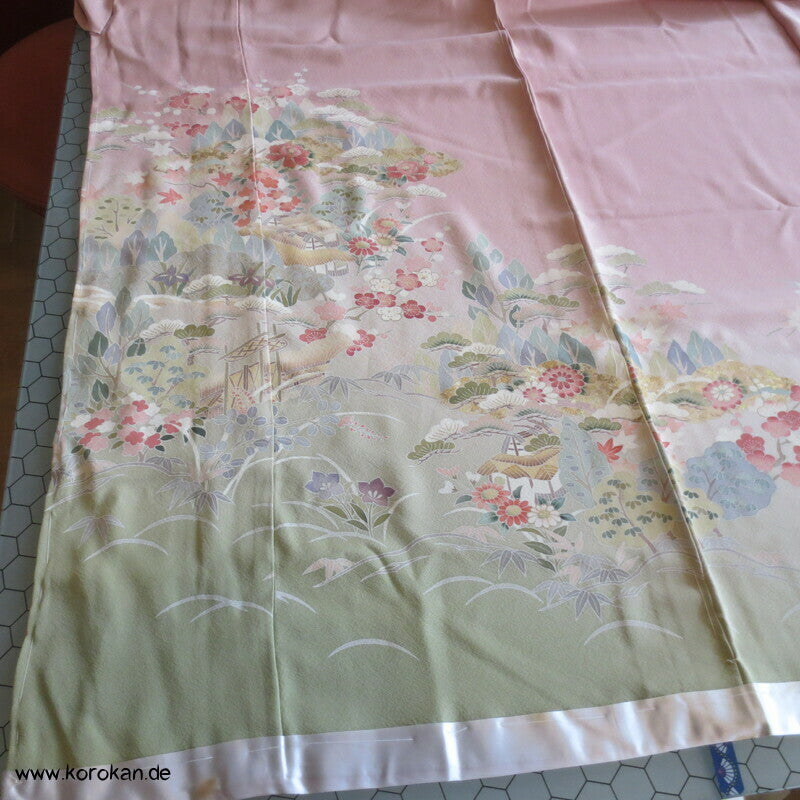 Pastell Landschaft Irotomesode Kimono Seidencrepe Karieba