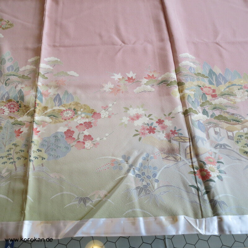 Pastell Landschaft Irotomesode Kimono Seidencrepe Karieba