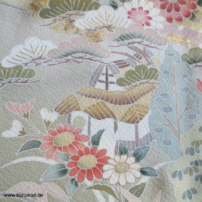 Pastell Landschaft Irotomesode Kimono Seidencrepe Karieba
