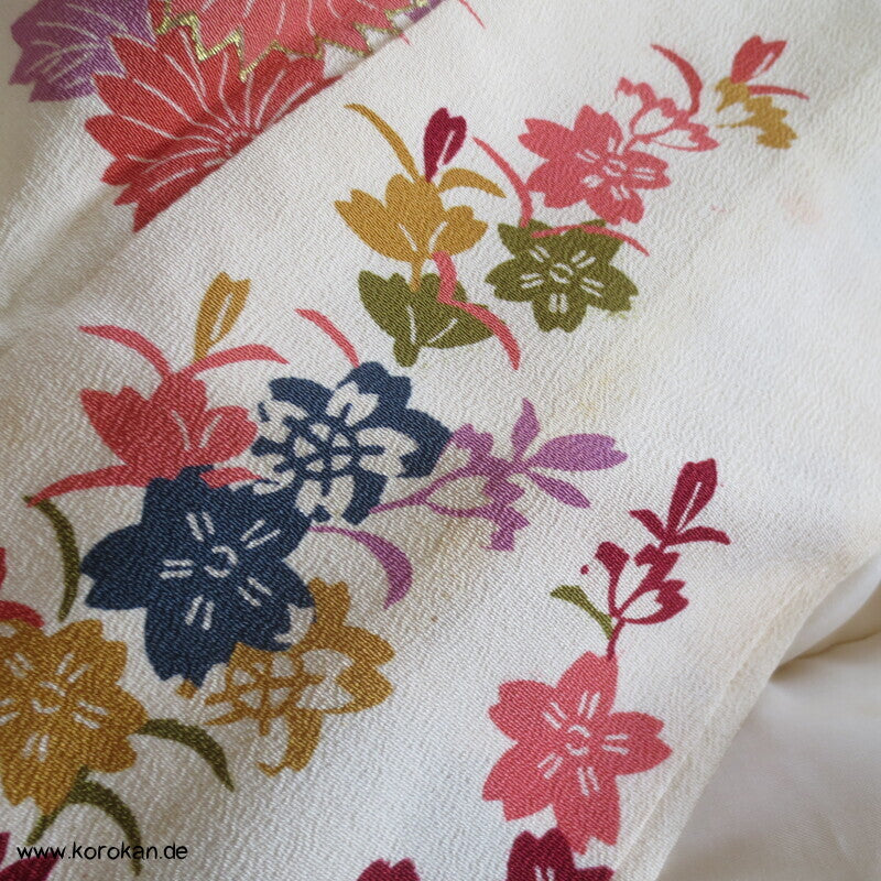 Homongi Kimono Seidencrepe Bingata Blumen und Vögel
