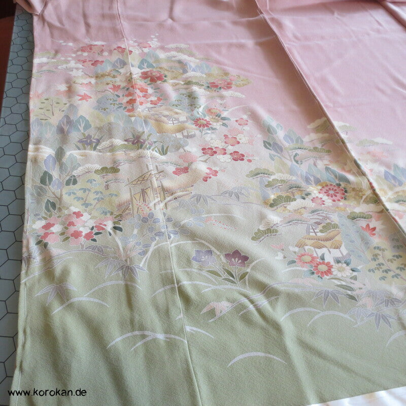 Pastell Landschaft Irotomesode Kimono Seidencrepe Karieba