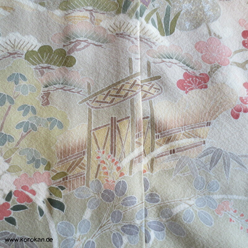 Pastell Landschaft Irotomesode Kimono Seidencrepe Karieba