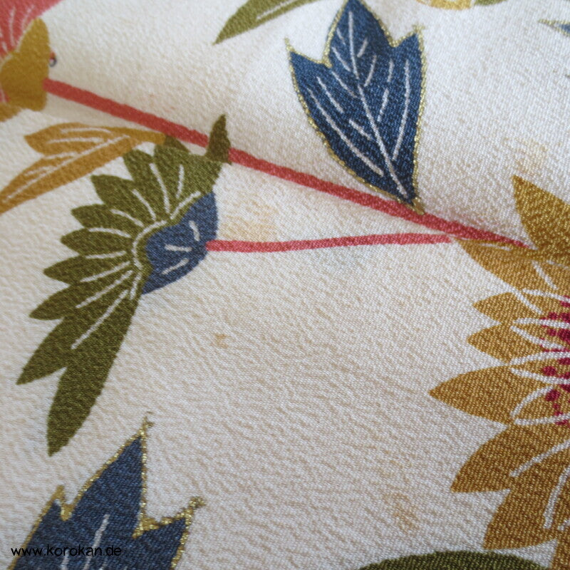 Homongi Kimono Seidencrepe Bingata Blumen und Vögel