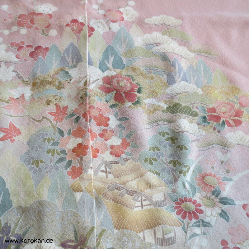 Pastell Landschaft Irotomesode Kimono Seidencrepe Karieba
