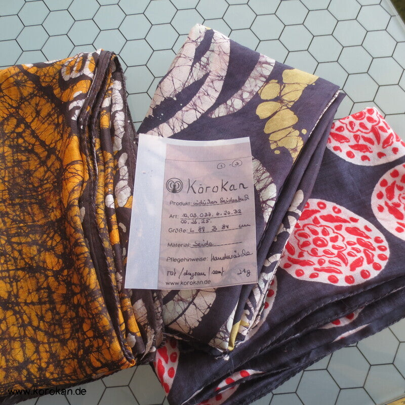 Vintage indische Seidenkarrees, Batik, Pongé