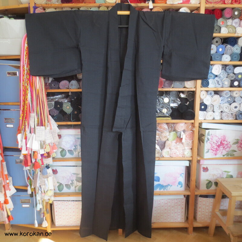 Yukata Kimono, reine Baumwolle, schwarzes Awa Shijira, wie neu