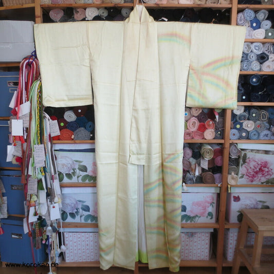 Homongi Seidendamast Kimono regenbogen auf lime