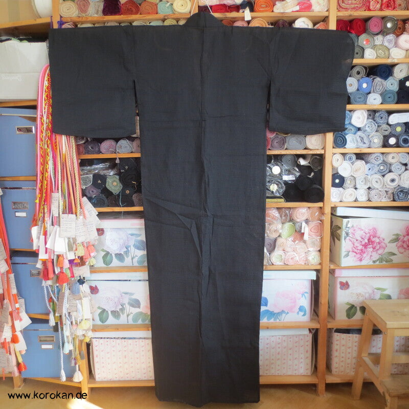 Yukata Kimono, reine Baumwolle, schwarzes Awa Shijira, wie neu