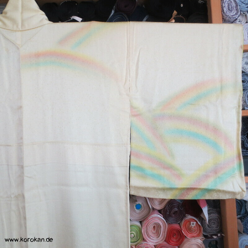 Homongi Seidendamast Kimono regenbogen auf lime