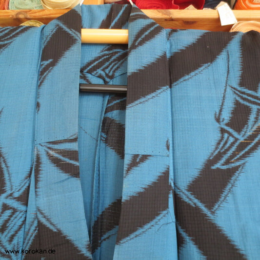 schwarzer Bambus in petrol blau Sha Seiden Hitoe Kimono, Chu Furisode