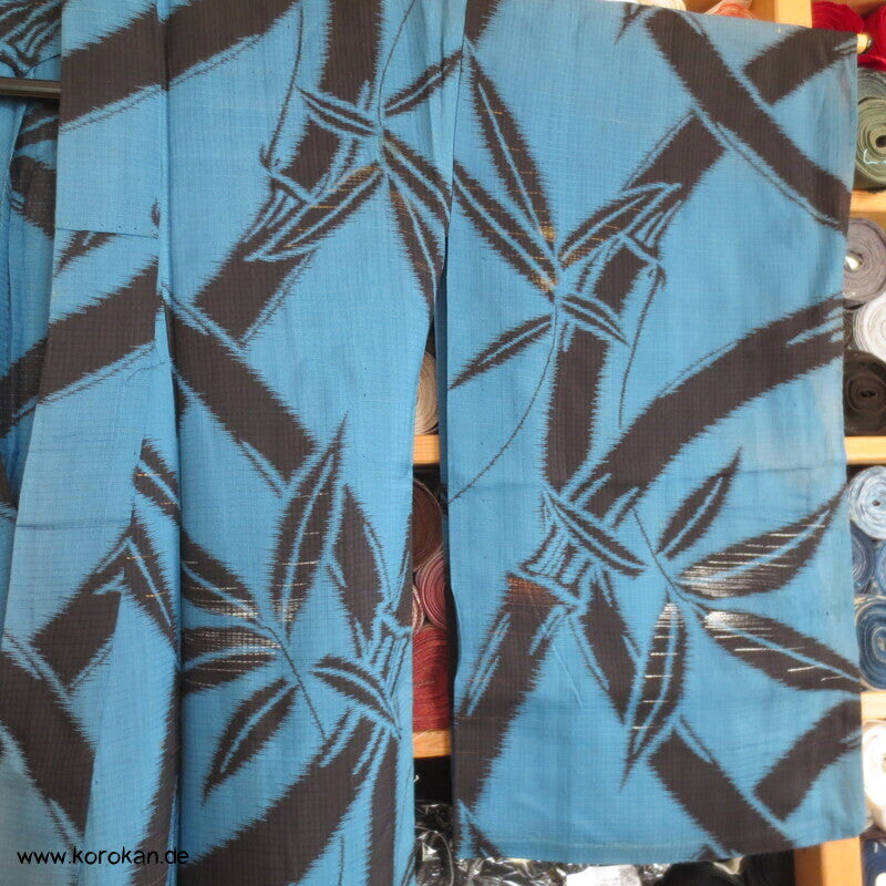 schwarzer Bambus in petrol blau Sha Seiden Hitoe Kimono, Chu Furisode