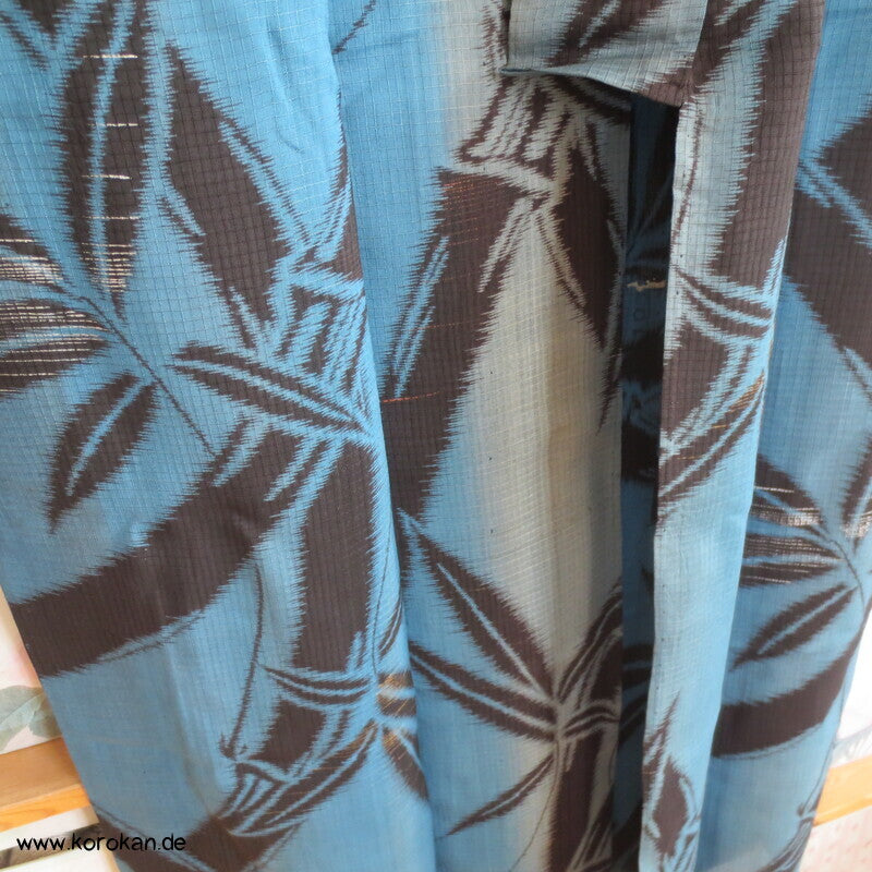 schwarzer Bambus in petrol blau Sha Seiden Hitoe Kimono, Chu Furisode