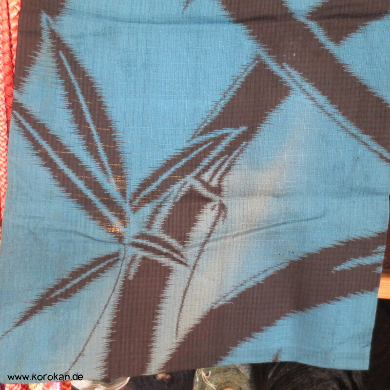 schwarzer Bambus in petrol blau Sha Seiden Hitoe Kimono, Chu Furisode