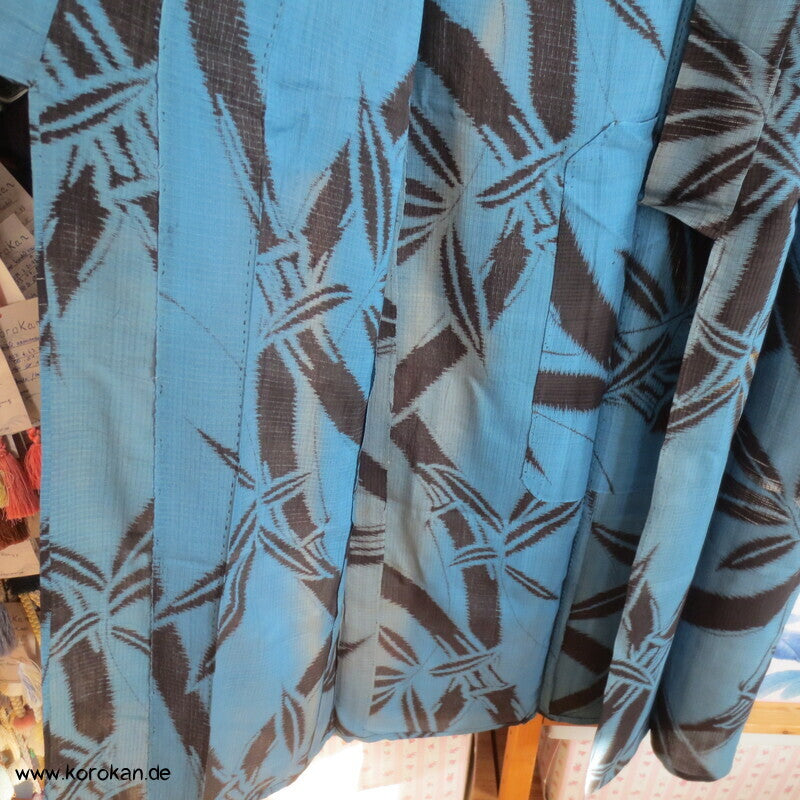 schwarzer Bambus in petrol blau Sha Seiden Hitoe Kimono, Chu Furisode