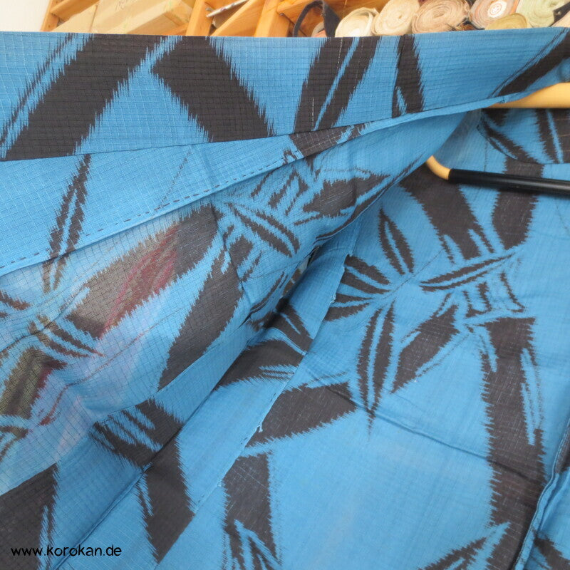 schwarzer Bambus in petrol blau Sha Seiden Hitoe Kimono, Chu Furisode