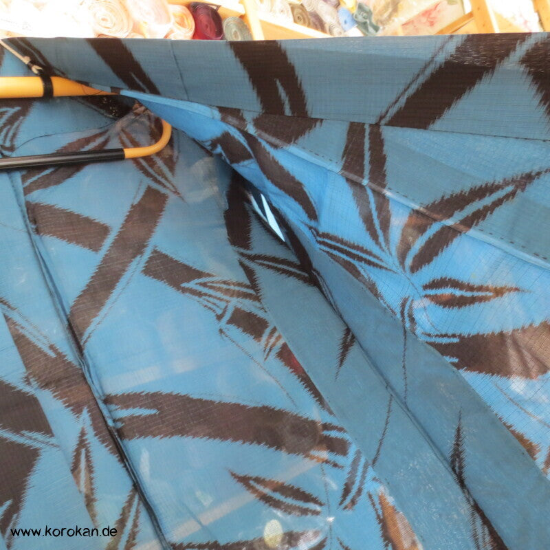 schwarzer Bambus in petrol blau Sha Seiden Hitoe Kimono, Chu Furisode