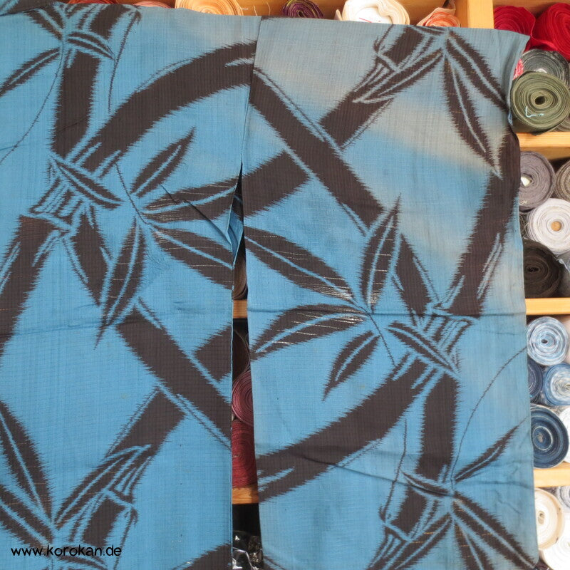 schwarzer Bambus in petrol blau Sha Seiden Hitoe Kimono, Chu Furisode