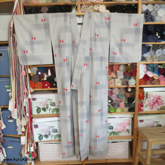 abstrakte Blüten Kasuri Tsumugi Seiden japanischer Alltags Kimono