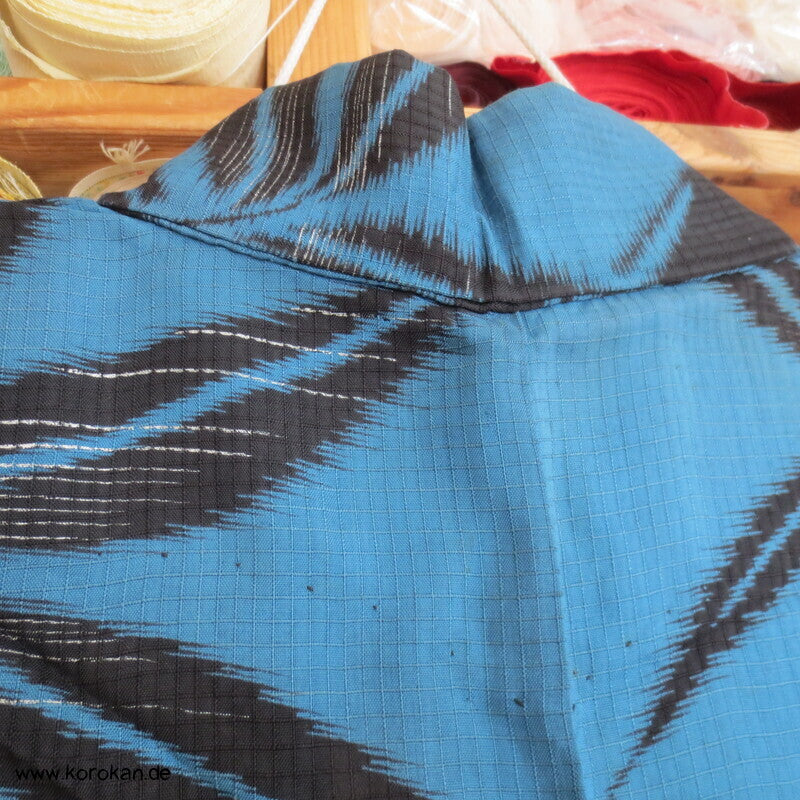schwarzer Bambus in petrol blau Sha Seiden Hitoe Kimono, Chu Furisode