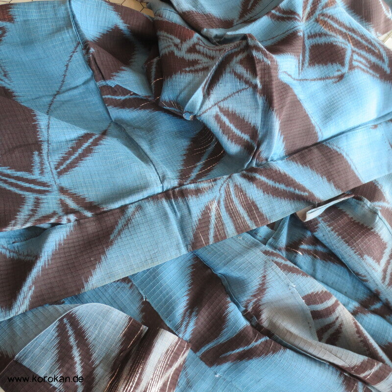 schwarzer Bambus in petrol blau Sha Seiden Hitoe Kimono, Chu Furisode