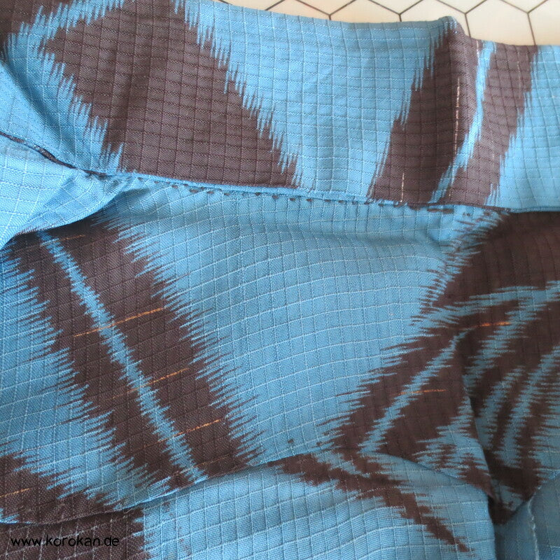 schwarzer Bambus in petrol blau Sha Seiden Hitoe Kimono, Chu Furisode