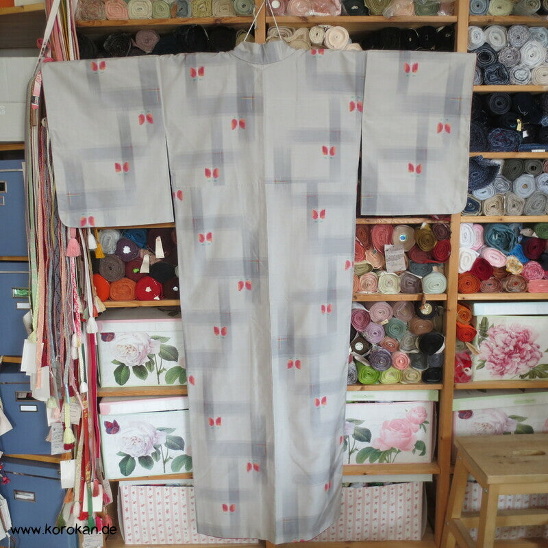 abstrakte Blüten Kasuri Tsumugi Seiden japanischer Alltags Kimono